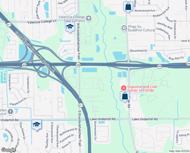 map of restaurants, bars, coffee shops, grocery stores, and more near 236 Muscogee Lane in Orlando