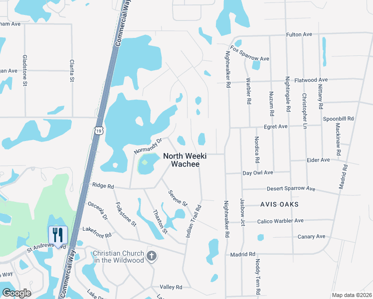 map of restaurants, bars, coffee shops, grocery stores, and more near in North Weeki Wachee
