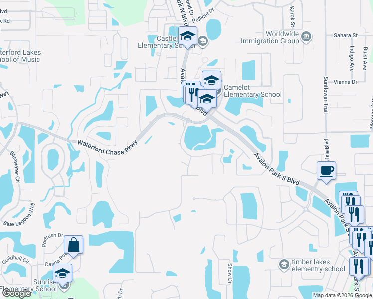 map of restaurants, bars, coffee shops, grocery stores, and more near 905 Belhaven Drive in Orlando