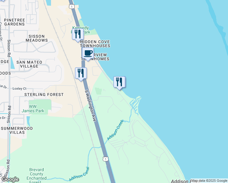 map of restaurants, bars, coffee shops, grocery stores, and more near 5332 Riveredge Drive in Titusville