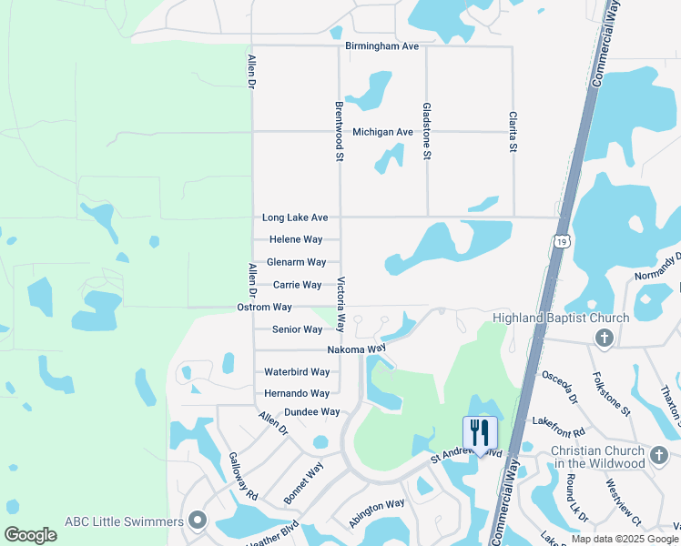 map of restaurants, bars, coffee shops, grocery stores, and more near 8141 Victoria Way in Brooksville
