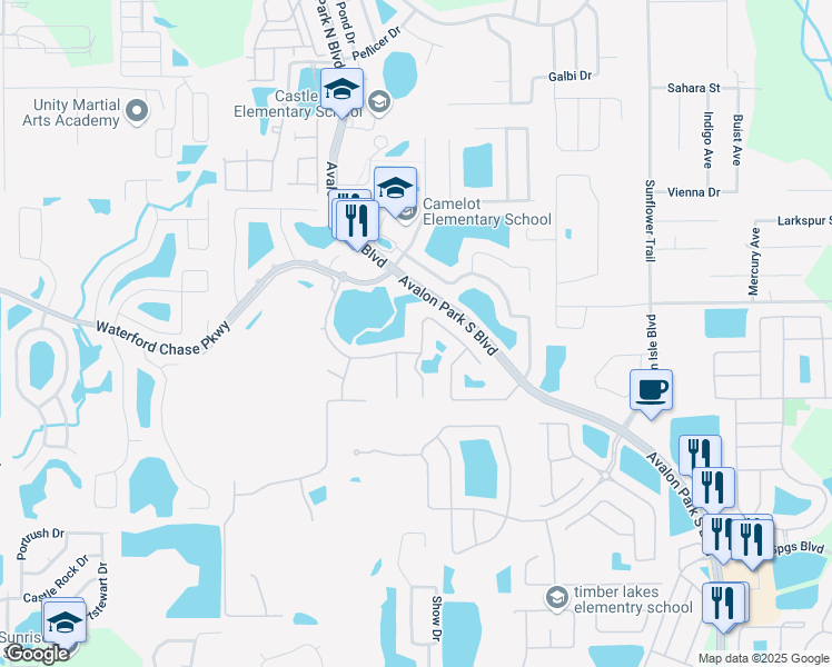 map of restaurants, bars, coffee shops, grocery stores, and more near 830 Horseshoe Falls Drive in Orlando