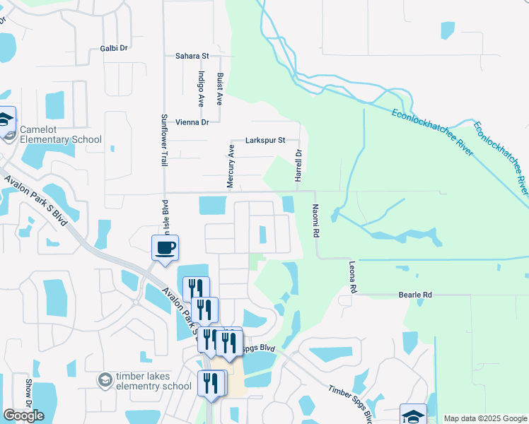 map of restaurants, bars, coffee shops, grocery stores, and more near 15714 Montesino Drive in Orlando