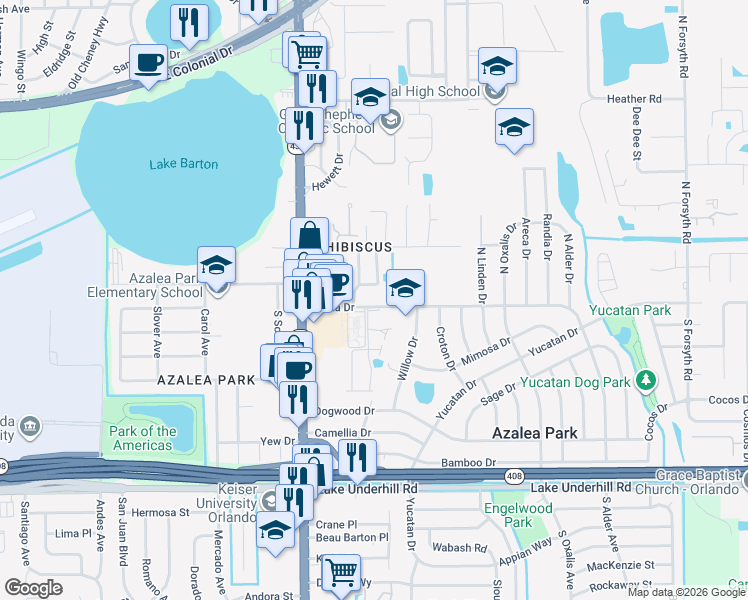 map of restaurants, bars, coffee shops, grocery stores, and more near 411 Delicata Drive in Orlando