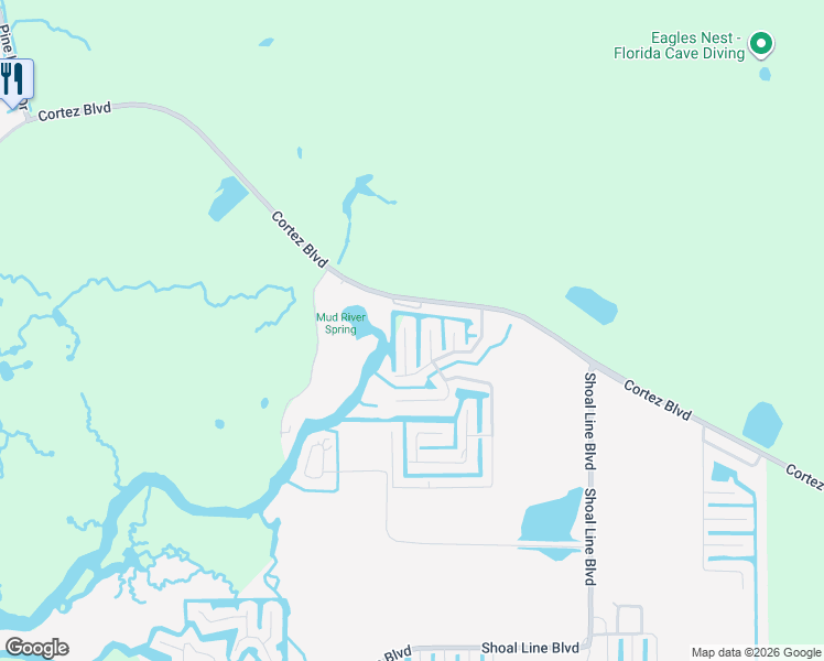 map of restaurants, bars, coffee shops, grocery stores, and more near 8178 River Point Drive in Spring Hill