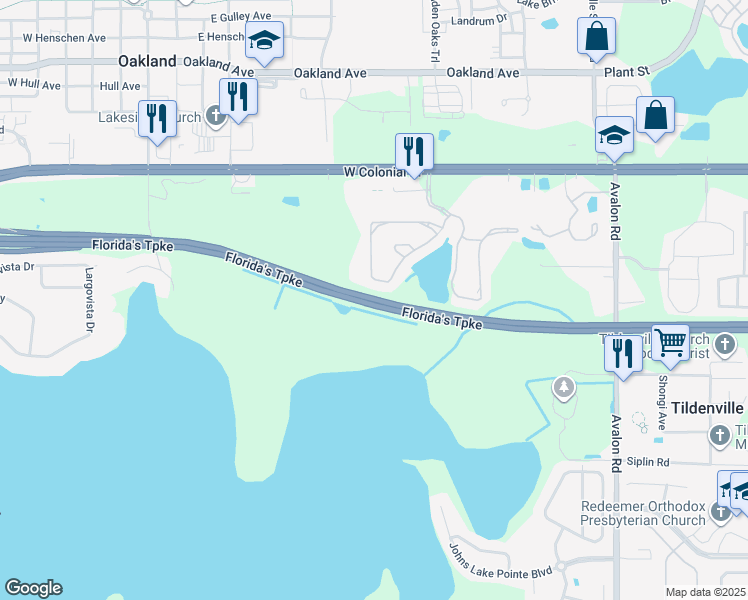map of restaurants, bars, coffee shops, grocery stores, and more near Florida's Turnpike in Winter Garden