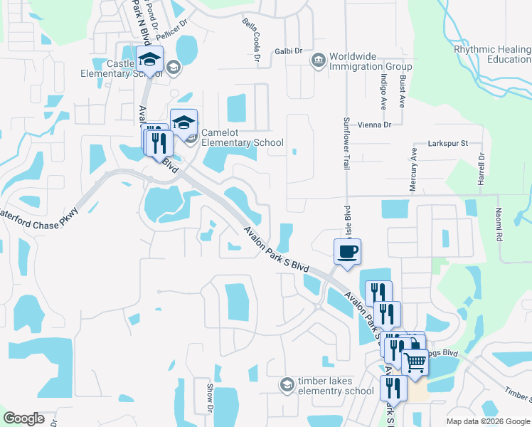 map of restaurants, bars, coffee shops, grocery stores, and more near 714 Crystal Bay Lane in Orlando
