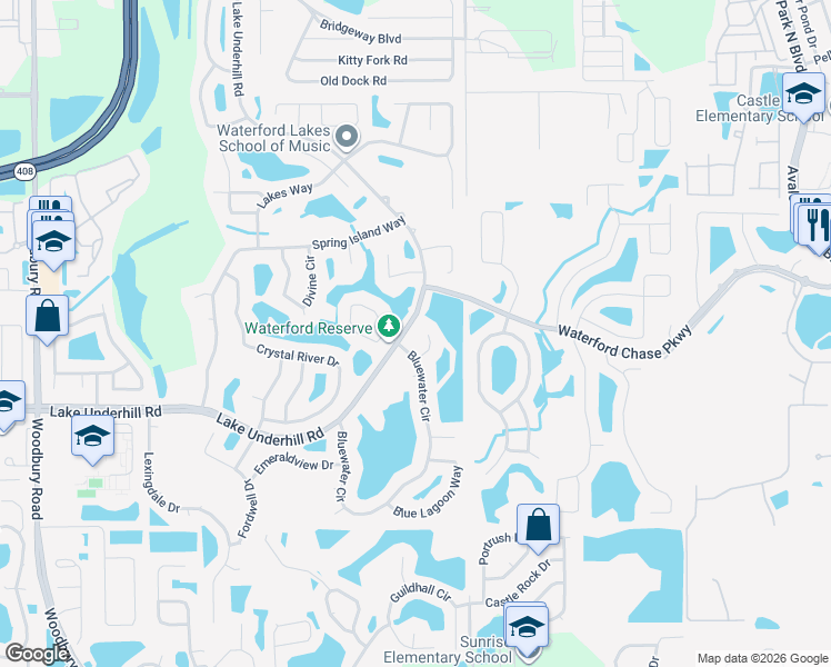 map of restaurants, bars, coffee shops, grocery stores, and more near 850 Golden Pond Court in Orlando