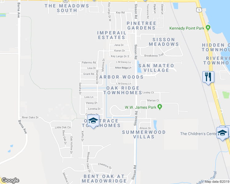 map of restaurants, bars, coffee shops, grocery stores, and more near 705 Margie Drive in Titusville