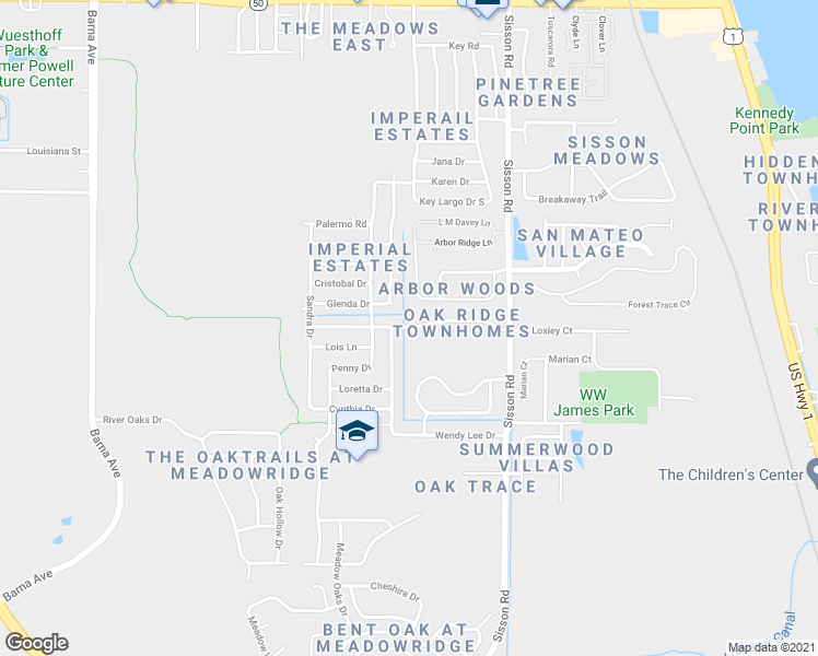 map of restaurants, bars, coffee shops, grocery stores, and more near 805 Margie Drive in Titusville