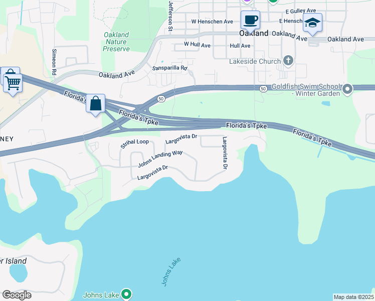 map of restaurants, bars, coffee shops, grocery stores, and more near 541 Johns Landing Way in Oakland