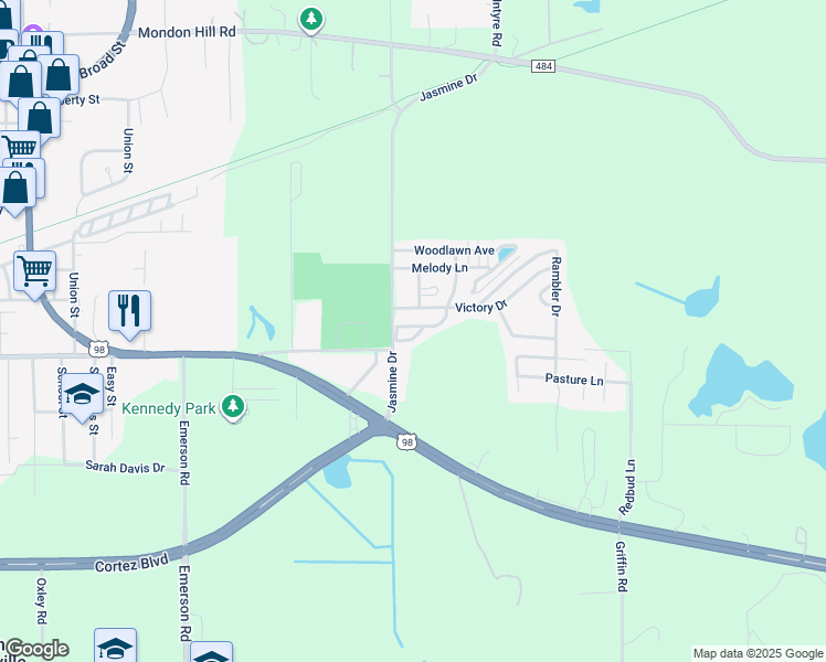 map of restaurants, bars, coffee shops, grocery stores, and more near 22250 Wilson Memorial Drive in Brooksville