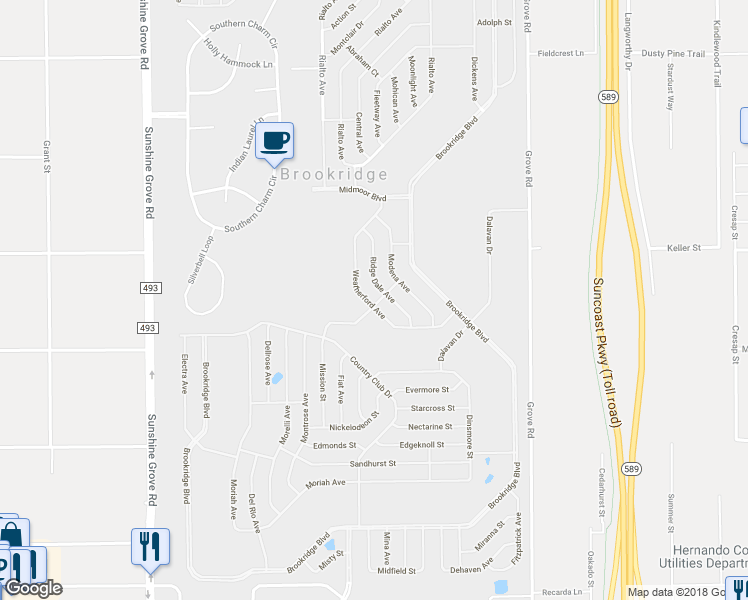 map of restaurants, bars, coffee shops, grocery stores, and more near 8305 Weatherford Avenue in Brooksville