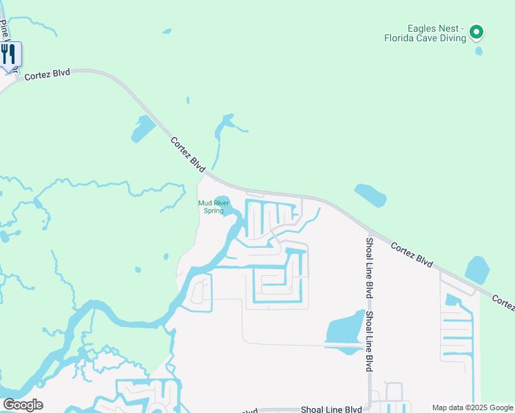 map of restaurants, bars, coffee shops, grocery stores, and more near 8178 River Point Drive in Spring Hill