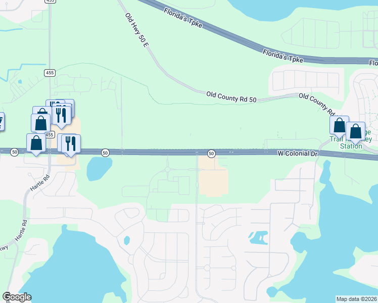 map of restaurants, bars, coffee shops, grocery stores, and more near 19376 State Route 50 in Clermont
