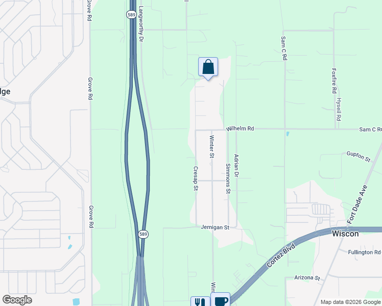 map of restaurants, bars, coffee shops, grocery stores, and more near 8161 Cresap Street in Brooksville