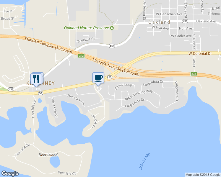 map of restaurants, bars, coffee shops, grocery stores, and more near 832 Cura Court in Winter Garden