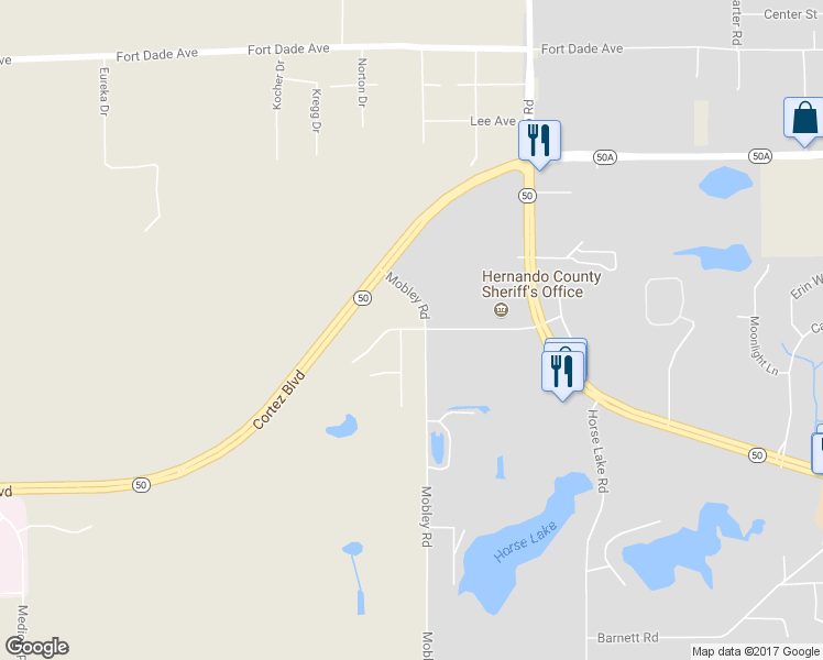 map of restaurants, bars, coffee shops, grocery stores, and more near 7990 Southern Pines Drive in Brooksville