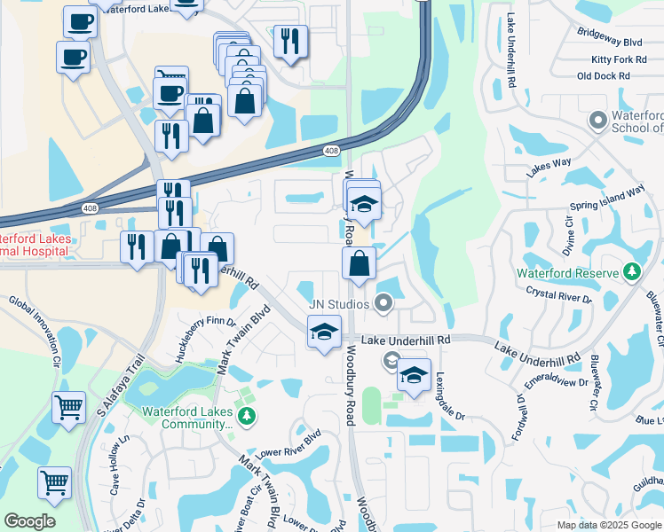 map of restaurants, bars, coffee shops, grocery stores, and more near 12822 Maribou Circle in Orlando