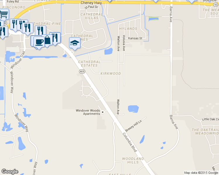 map of restaurants, bars, coffee shops, grocery stores, and more near 5155 Kirkwood Trail in Titusville