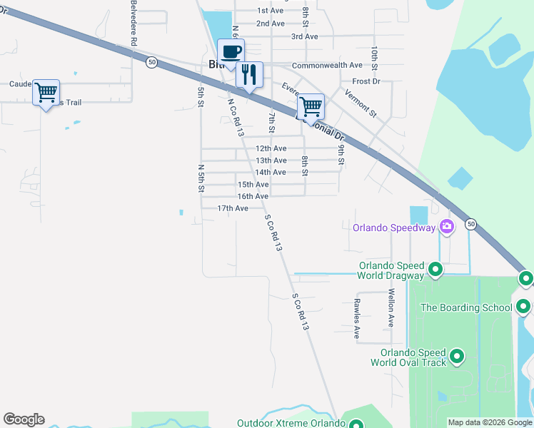 map of restaurants, bars, coffee shops, grocery stores, and more near 18436 17th Avenue in Orlando