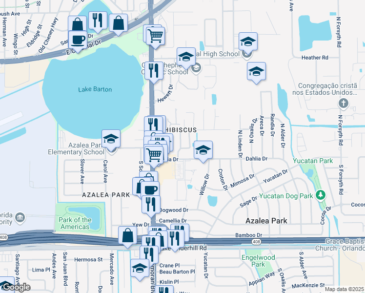 map of restaurants, bars, coffee shops, grocery stores, and more near 411 Delicata Drive in Orlando