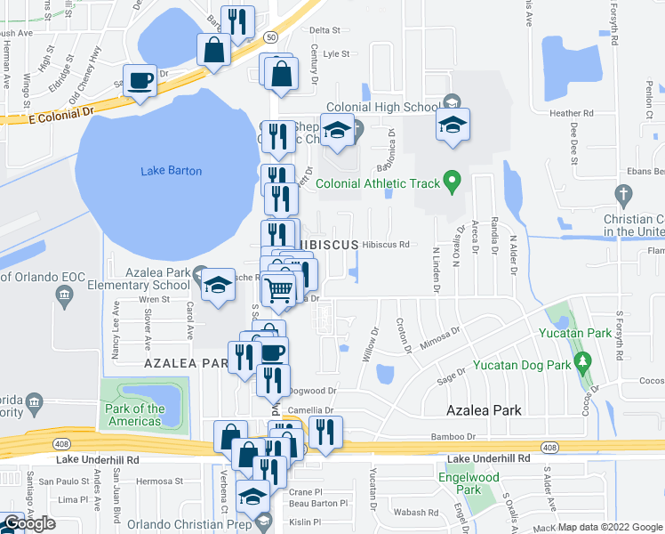 map of restaurants, bars, coffee shops, grocery stores, and more near 429 Delicata Drive in Orlando