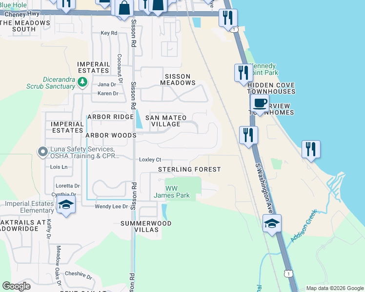 map of restaurants, bars, coffee shops, grocery stores, and more near 259 Forest Trace Circle in Titusville