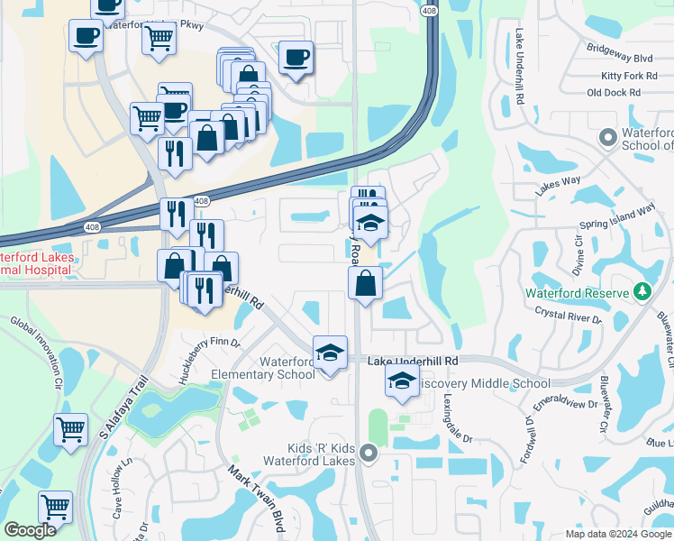 map of restaurants, bars, coffee shops, grocery stores, and more near 12914 Sophiamarie Loop in Orlando