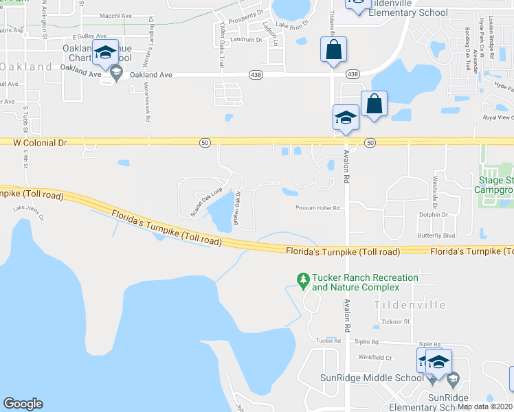 map of restaurants, bars, coffee shops, grocery stores, and more near 1556 Broken Oak Drive in Winter Garden