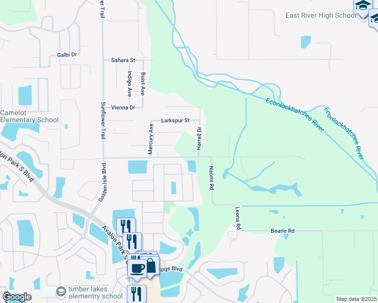 map of restaurants, bars, coffee shops, grocery stores, and more near 15800 Sunflower Trail in Orlando