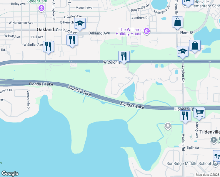 map of restaurants, bars, coffee shops, grocery stores, and more near 1425 Scarlet Oak Loop in Winter Garden