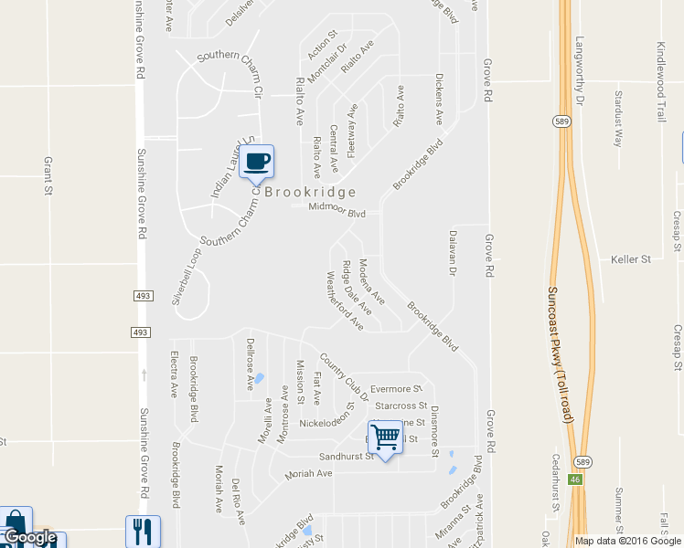 map of restaurants, bars, coffee shops, grocery stores, and more near 8239 Ridge Dale Avenue in Brooksville