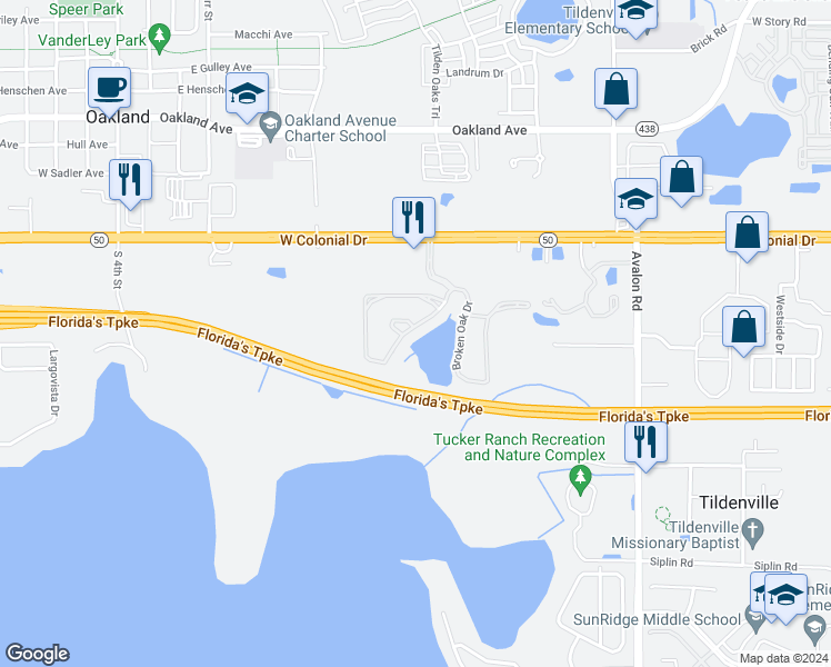 map of restaurants, bars, coffee shops, grocery stores, and more near 1608 Scarlet Oak Loop in Winter Garden