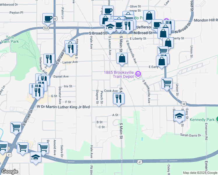 map of restaurants, bars, coffee shops, grocery stores, and more near 764 South Lemon Avenue in Brooksville