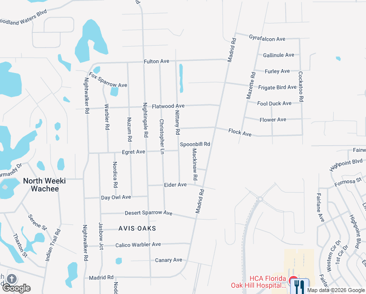 map of restaurants, bars, coffee shops, grocery stores, and more near 8215 Nittany Road in Spring Hill