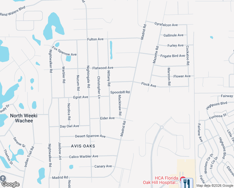 map of restaurants, bars, coffee shops, grocery stores, and more near 8211 Mackinaw Road in Spring Hill