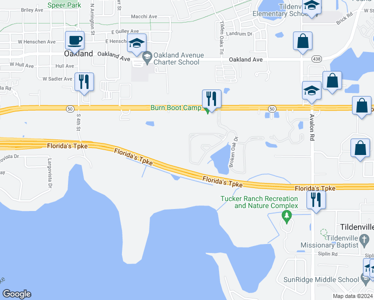 map of restaurants, bars, coffee shops, grocery stores, and more near 1428 Scarlet Oak Loop in Winter Garden