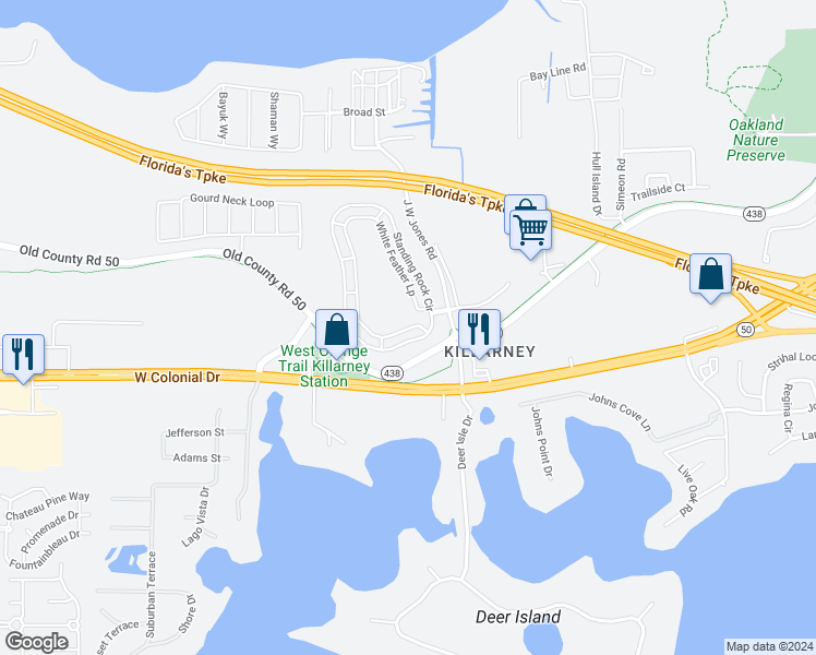map of restaurants, bars, coffee shops, grocery stores, and more near 1769 White Feather Loop in Winter Garden