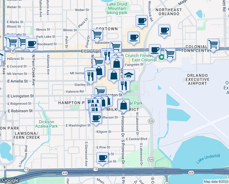 map of restaurants, bars, coffee shops, grocery stores, and more near 2631-2765 E Livingston St in Orlando
