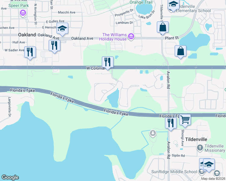 map of restaurants, bars, coffee shops, grocery stores, and more near 1620 Scarlet Oak Loop in Winter Garden