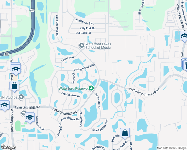 map of restaurants, bars, coffee shops, grocery stores, and more near 519 Lakescape Court in Orlando