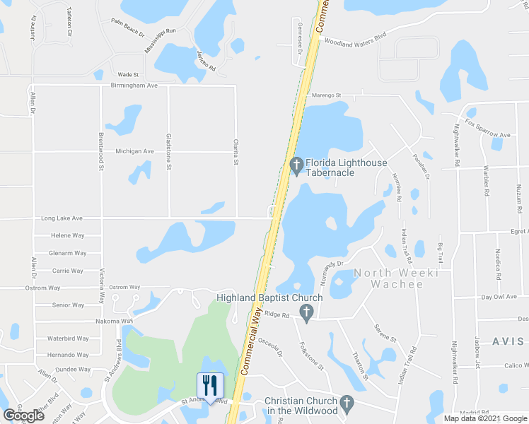 map of restaurants, bars, coffee shops, grocery stores, and more near 8341 Commercial Way in Brooksville