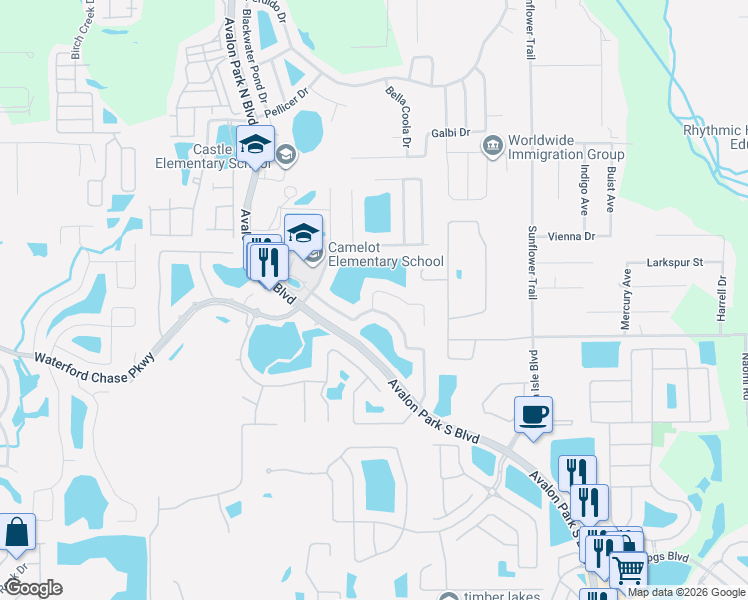 map of restaurants, bars, coffee shops, grocery stores, and more near 921 Crystal Bay Lane in Orlando