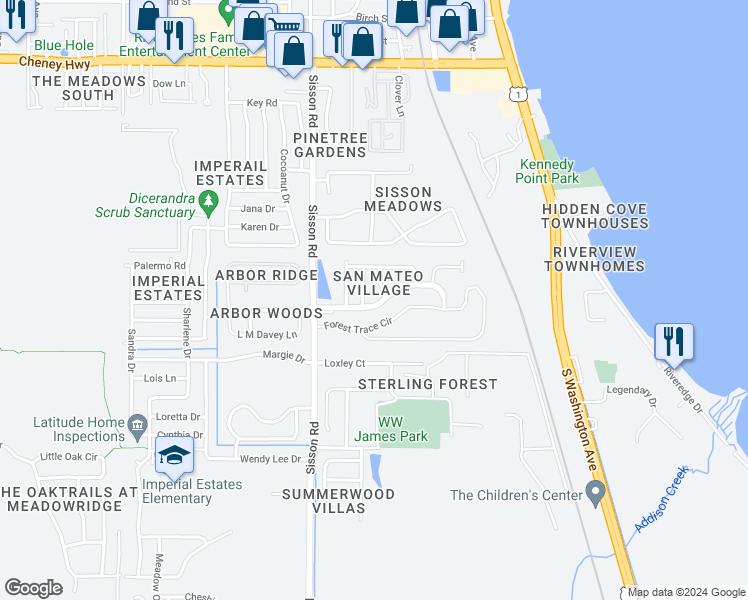map of restaurants, bars, coffee shops, grocery stores, and more near 920 Forest Trace Circle in Titusville