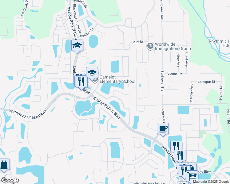 map of restaurants, bars, coffee shops, grocery stores, and more near 921 Crystal Bay Lane in Orlando