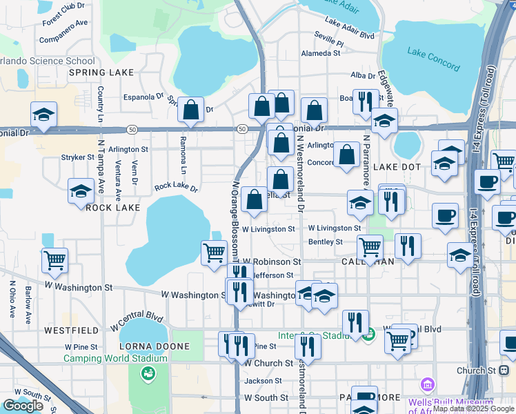 map of restaurants, bars, coffee shops, grocery stores, and more near 411 Hames Avenue in Orlando