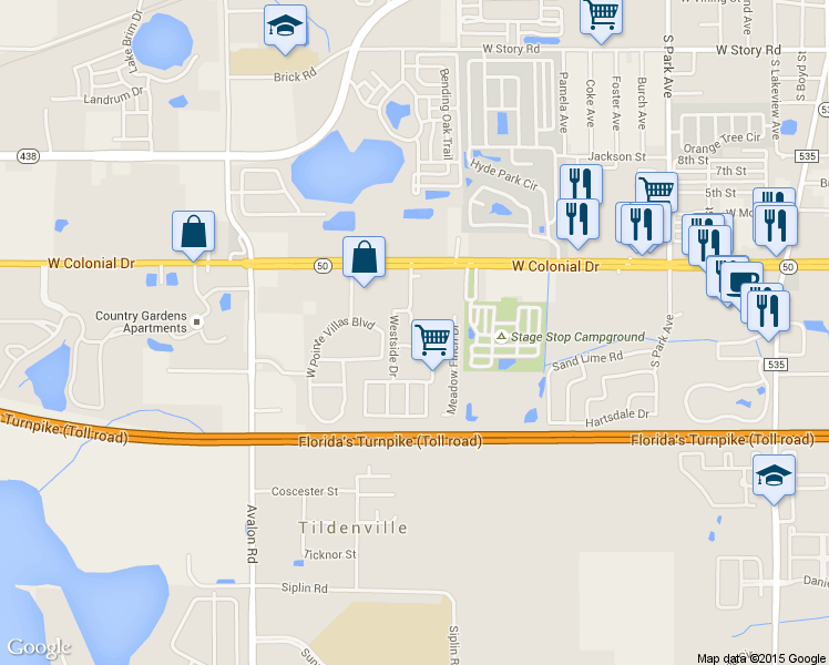 map of restaurants, bars, coffee shops, grocery stores, and more near 996 Morning Dove Drive in Winter Garden