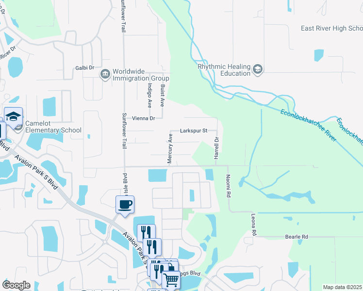 map of restaurants, bars, coffee shops, grocery stores, and more near 15826 Bermuda Street in Orlando