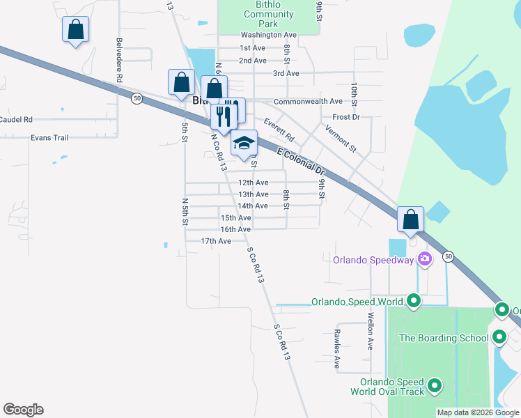 map of restaurants, bars, coffee shops, grocery stores, and more near 18510 14th Avenue in Orlando